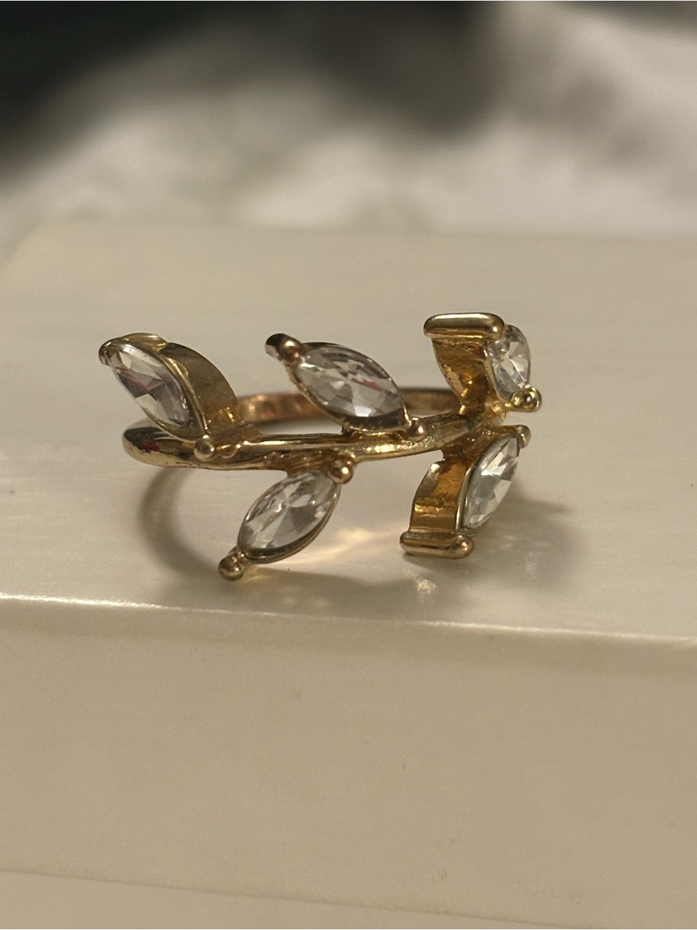 Gold-Tone & Stone Leaf Accent Ring